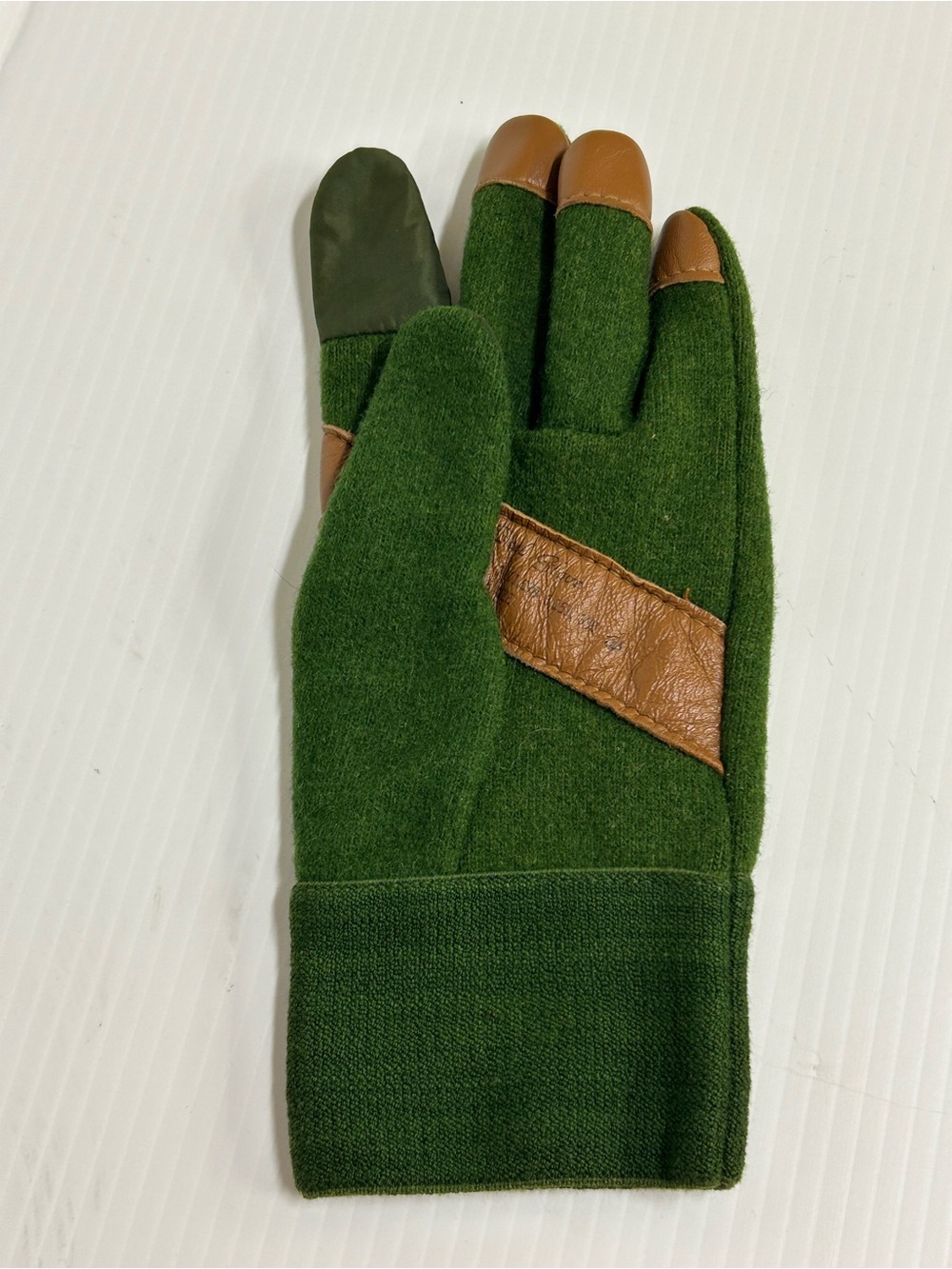 VTG Morris Feel Glove Left Hand Green Wool Leather Hunting Gear